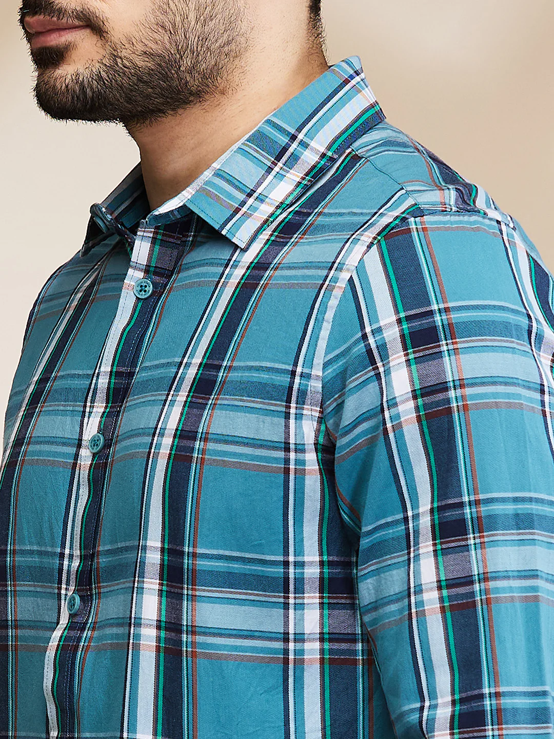 Teal Slim Fit Regular Collar Men's Shirt by Being Human Clothing - Image 5