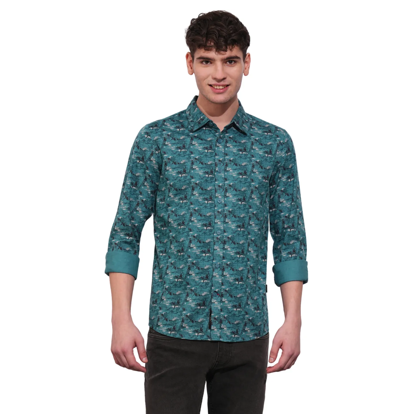 Teal Slim Fit Regular Collar Men's Shirt by Being Human Clothing