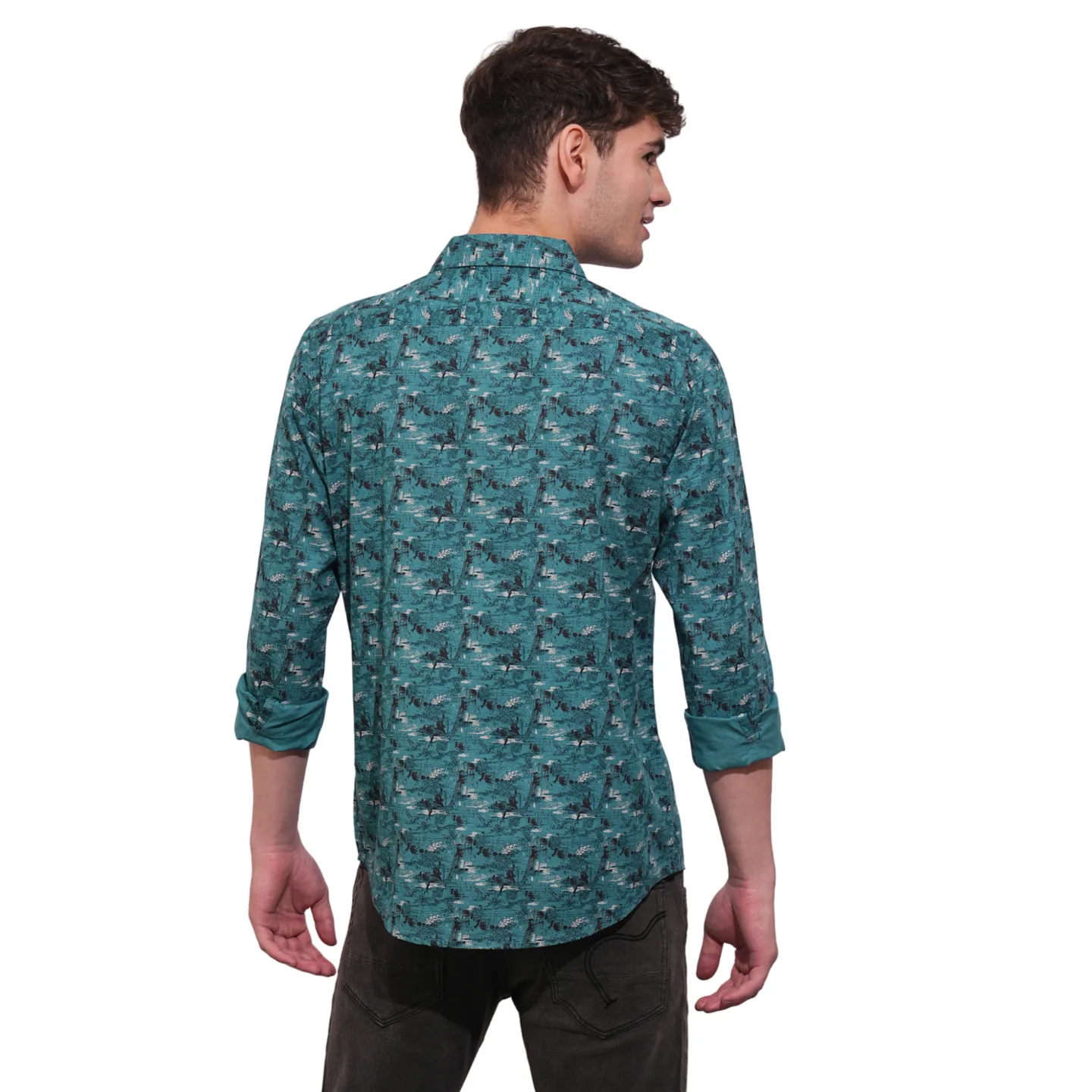 Teal Slim Fit Regular Collar Men's Shirt by Being Human Clothing - Image 3