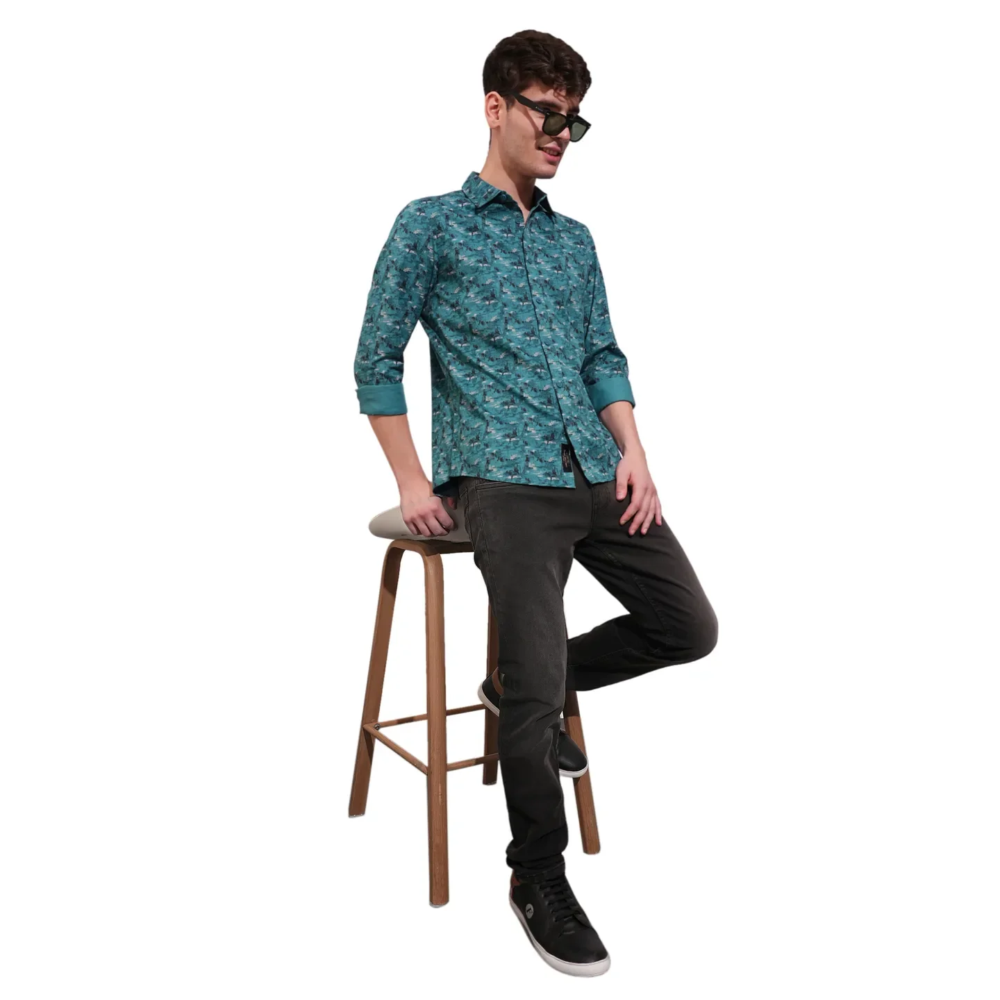 Teal Slim Fit Regular Collar Men's Shirt by Being Human Clothing - Image 4