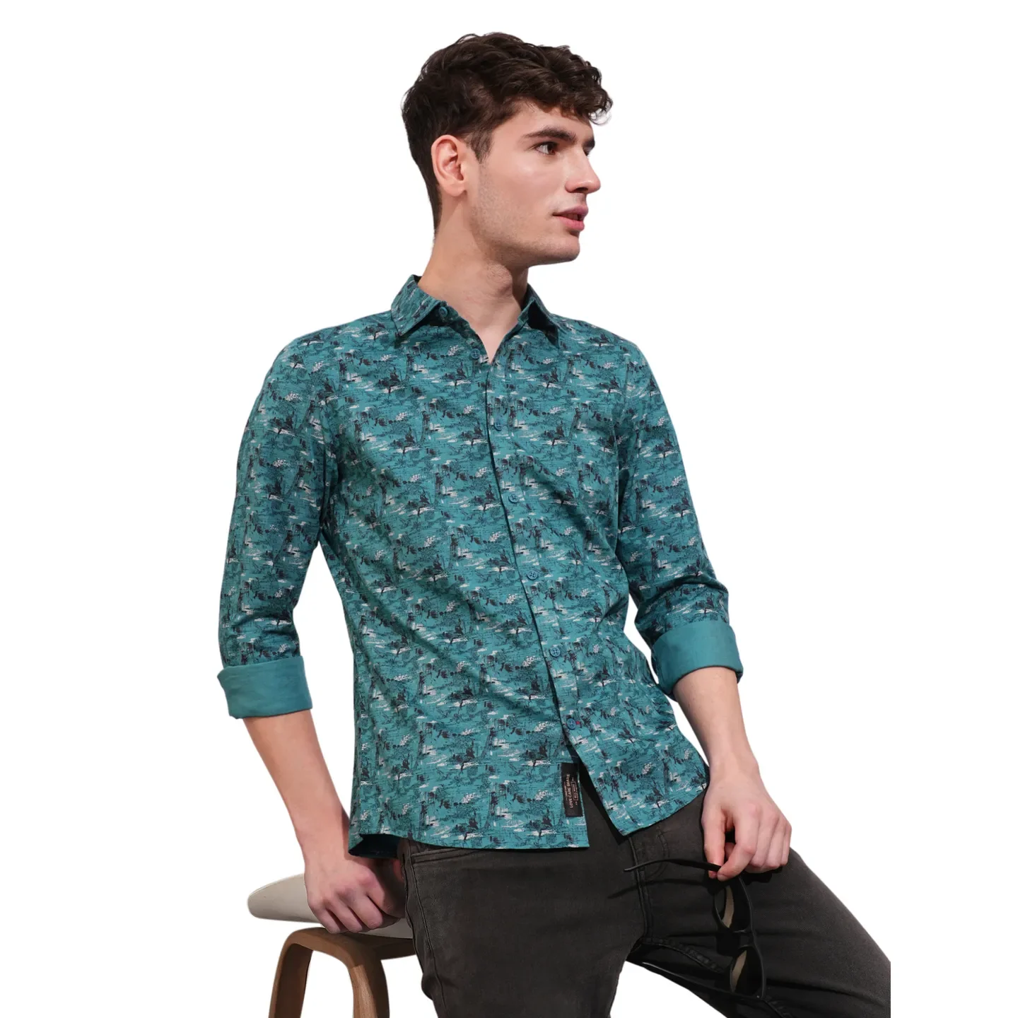 Teal Slim Fit Regular Collar Men's Shirt by Being Human Clothing - Image 6