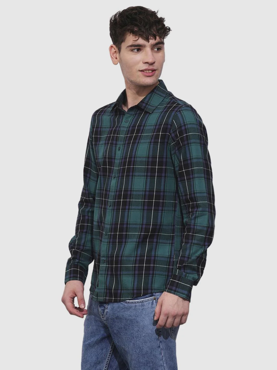 Teal Slim Fit Regular Collar Men's Shirt by Being Human Clothing