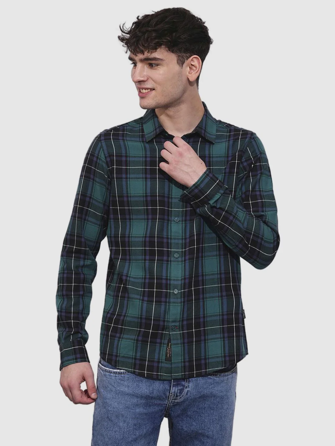 Teal Slim Fit Regular Collar Men's Shirt by Being Human Clothing - Image 2