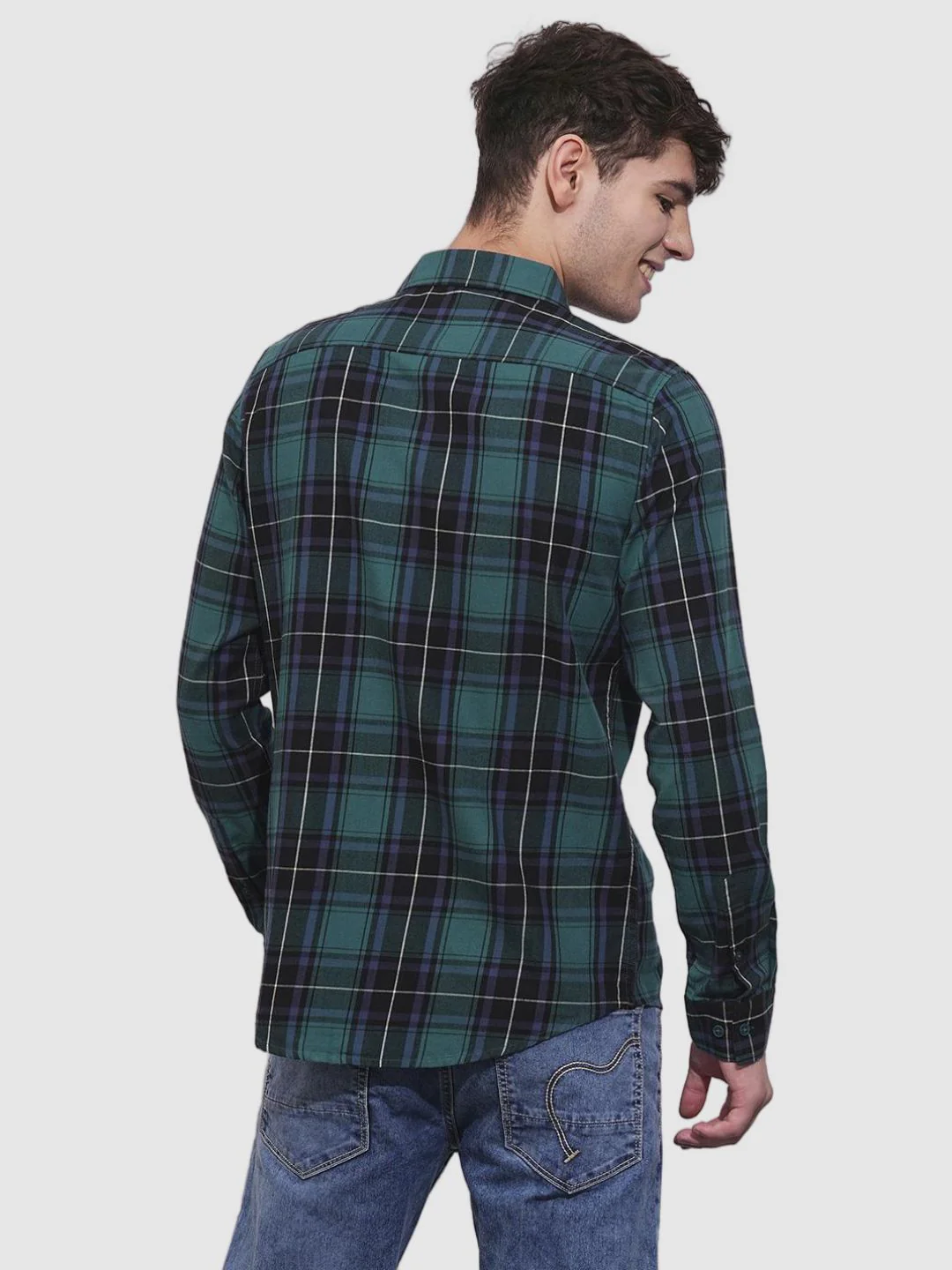 Teal Slim Fit Regular Collar Men's Shirt by Being Human Clothing - Image 3