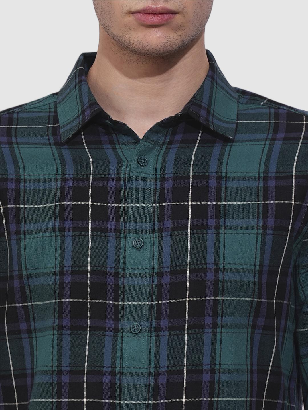 Teal Slim Fit Regular Collar Men's Shirt by Being Human Clothing - Image 4