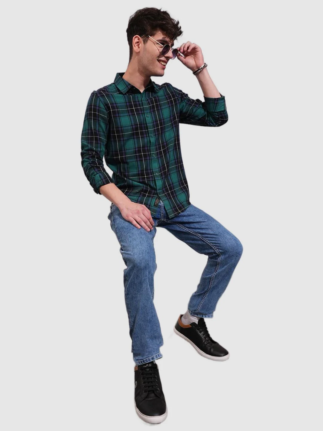 Teal Slim Fit Regular Collar Men's Shirt by Being Human Clothing - Image 5