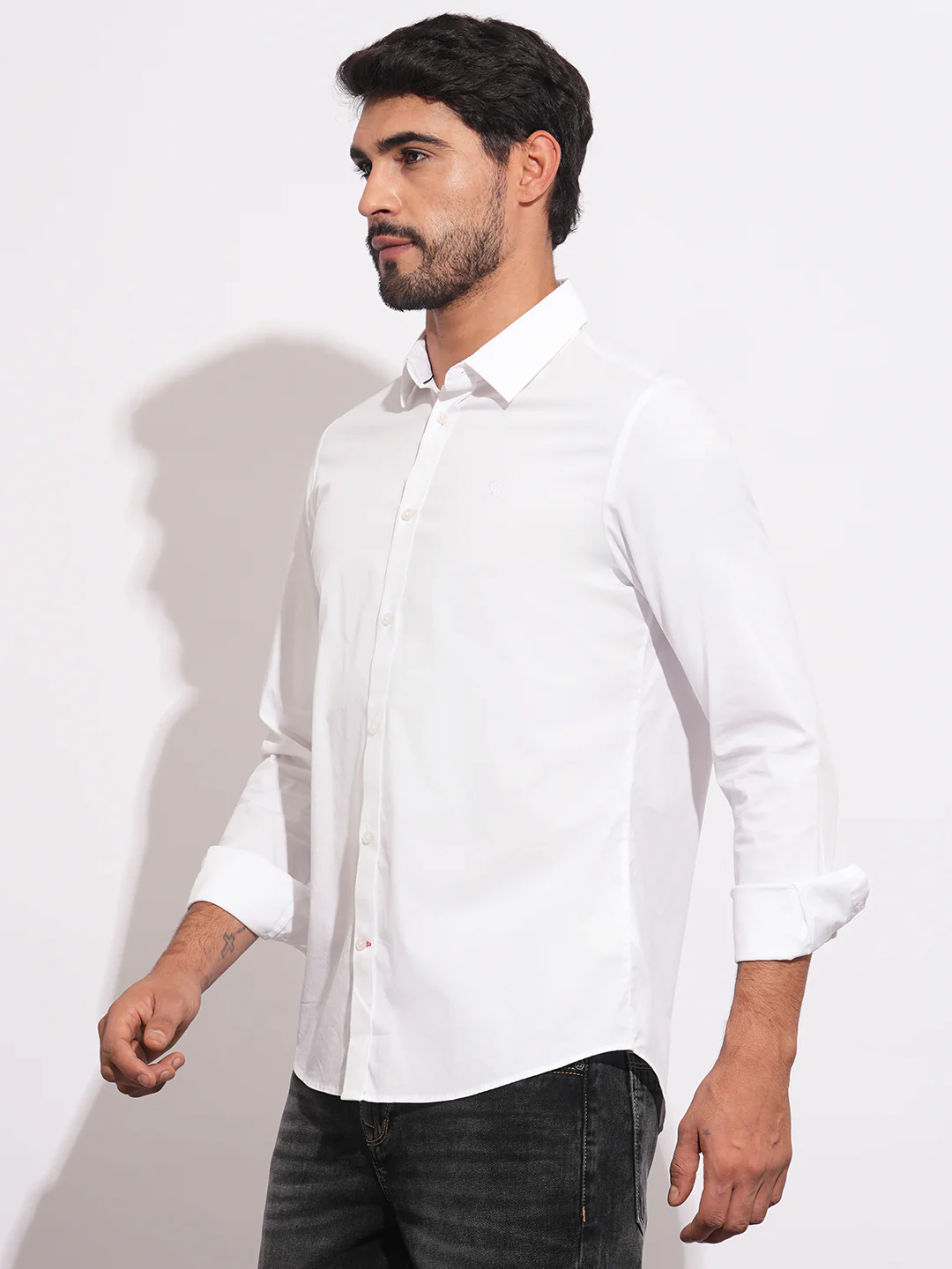 White Slim Fit Regular Collar Men's Shirt by Being Human Clothing - Image 2