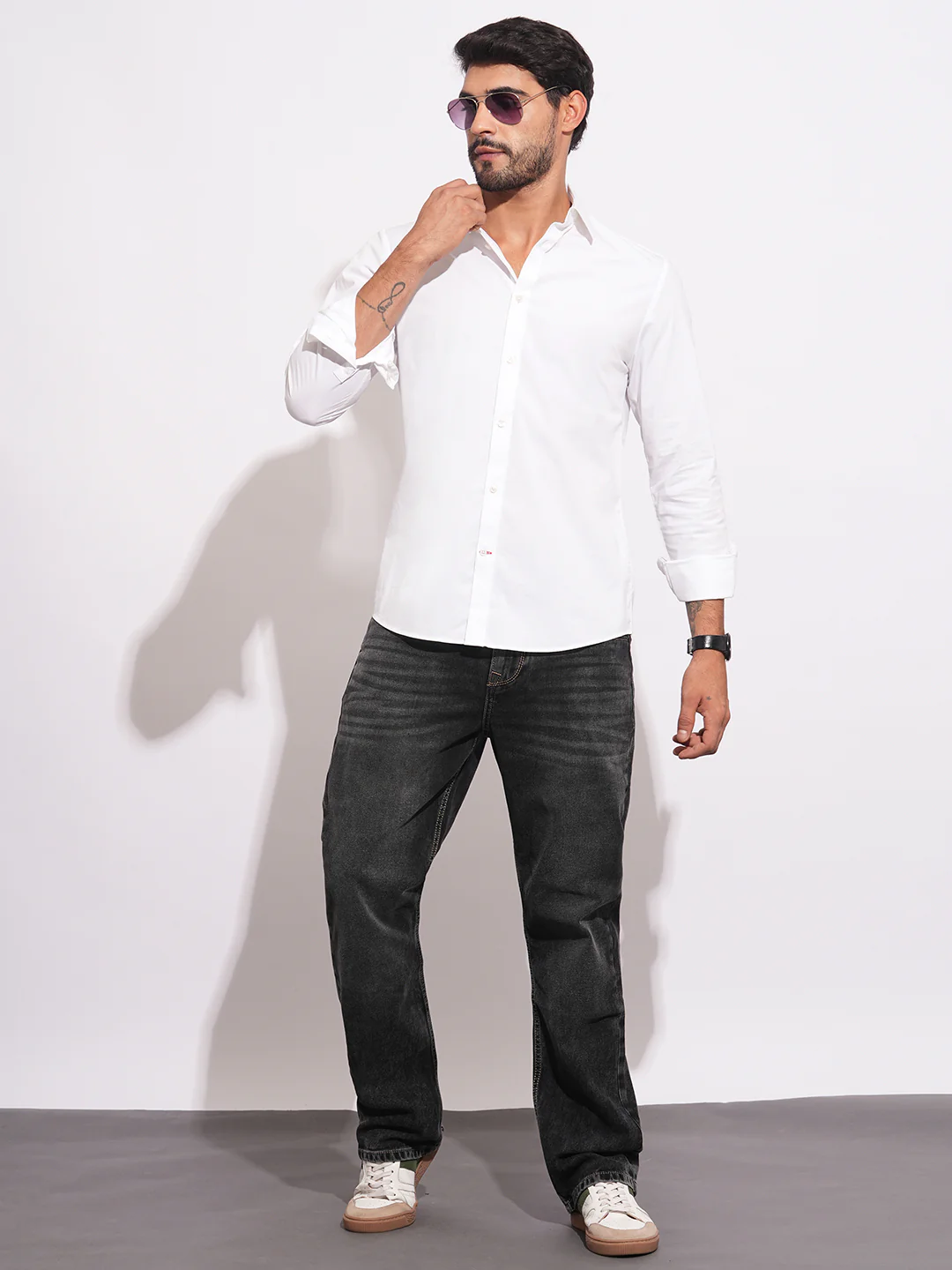 White Slim Fit Regular Collar Men's Shirt by Being Human Clothing - Image 5