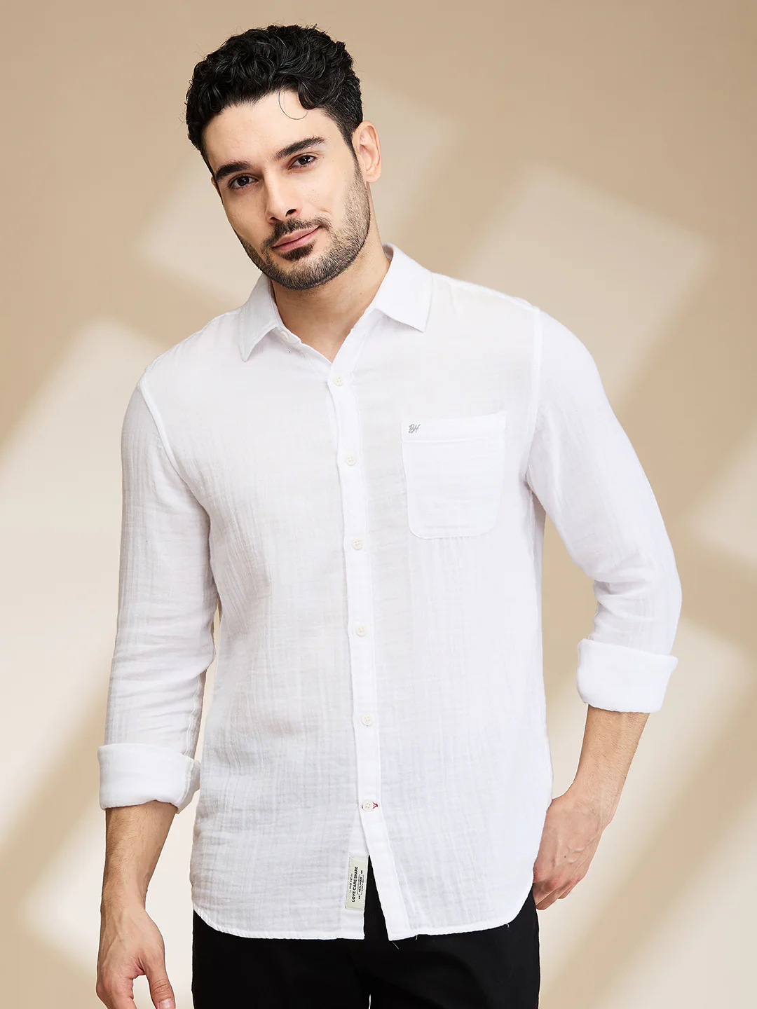 White Slim Fit Regular Collar Men's Shirt by Being Human Clothing