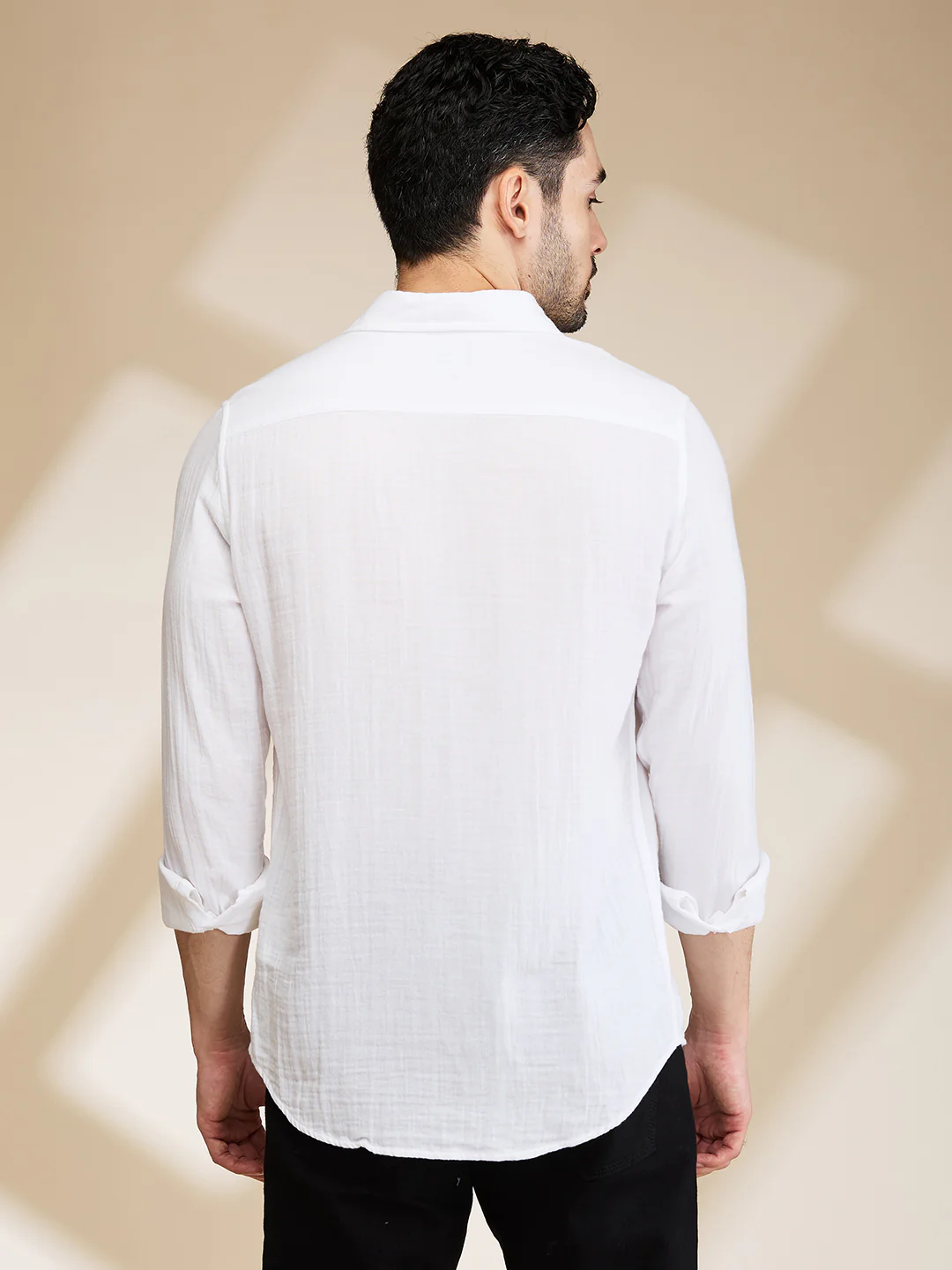White Slim Fit Regular Collar Men's Shirt by Being Human Clothing - Image 3