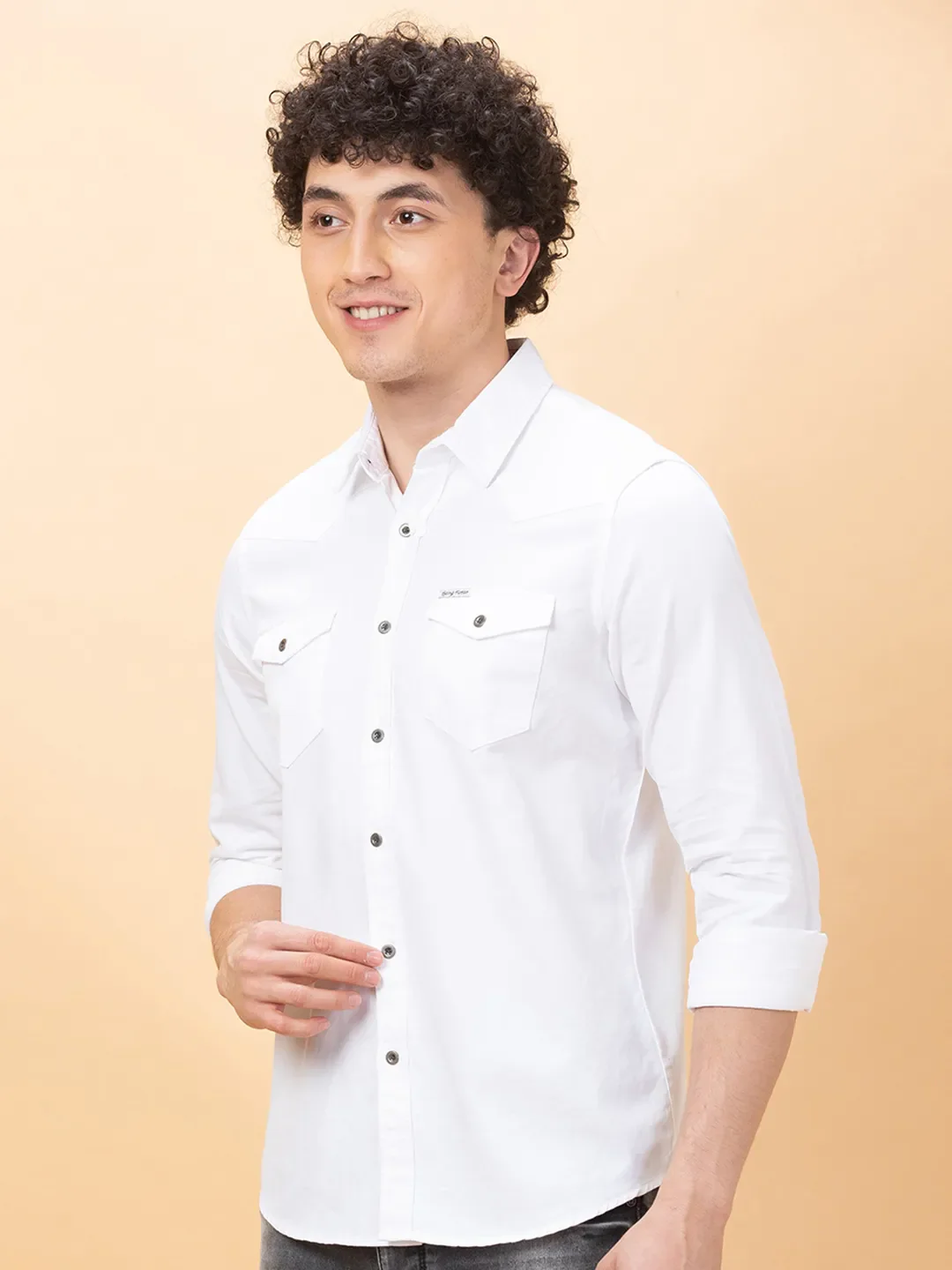 White Slim Fit Regular Collar Men's Shirt by Being Human Clothing - Image 4