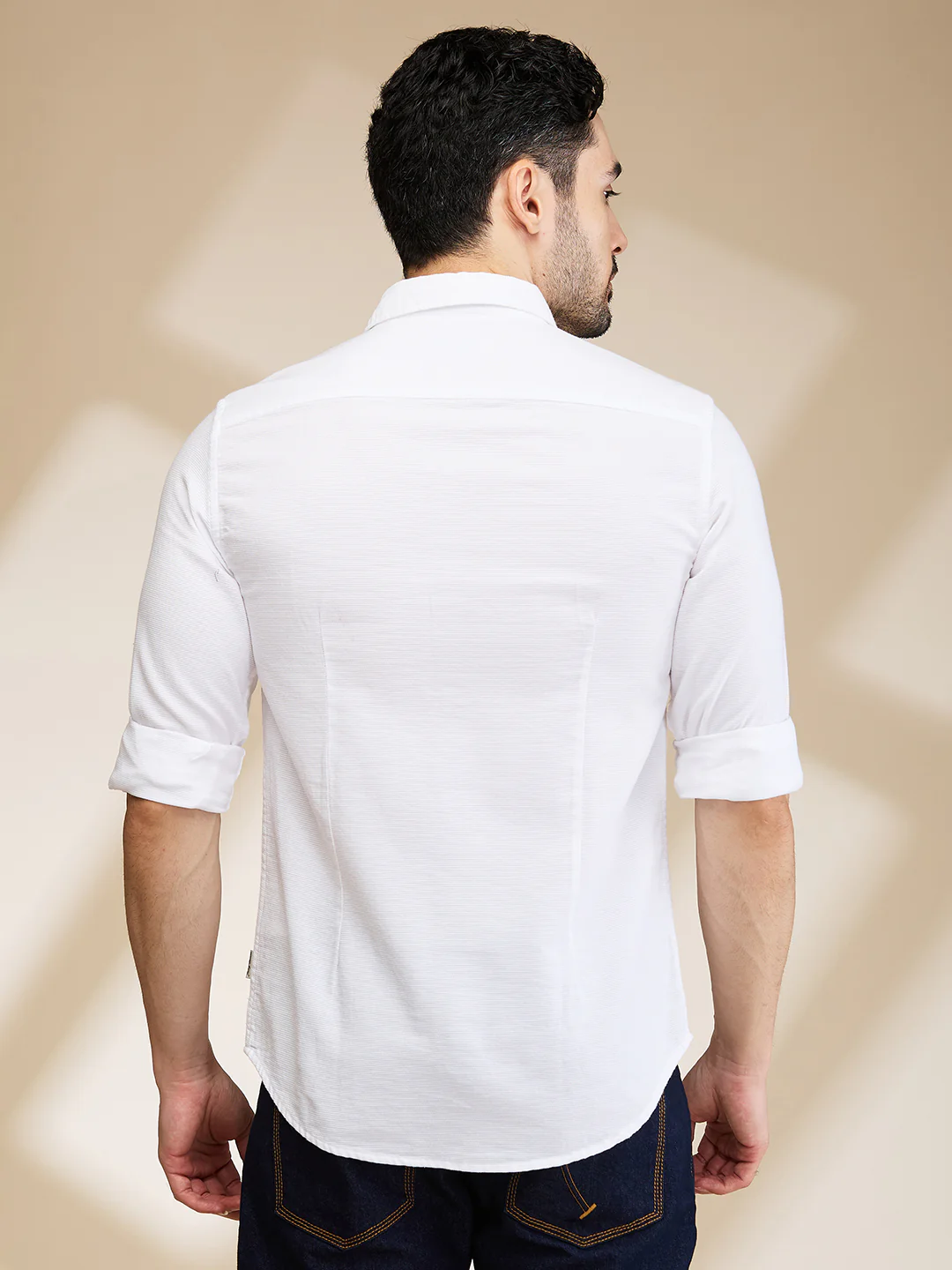 White Slim Fit Regular Collar Men's Shirt by Being Human Clothing - Image 3