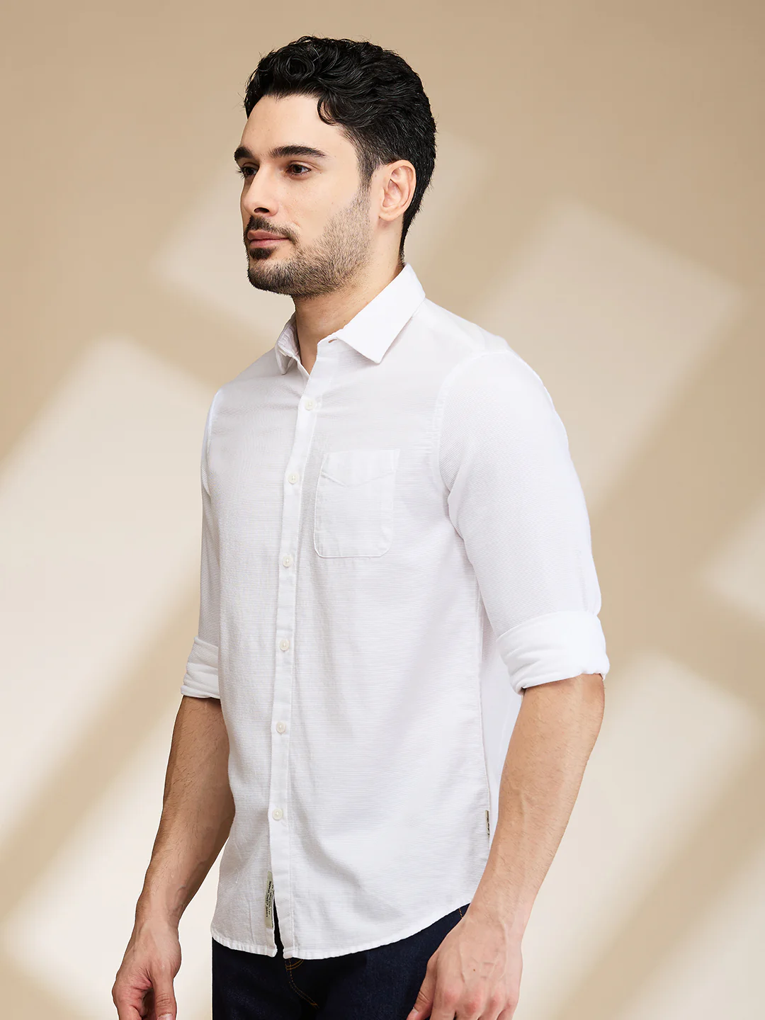 White Slim Fit Regular Collar Men's Shirt by Being Human Clothing - Image 4
