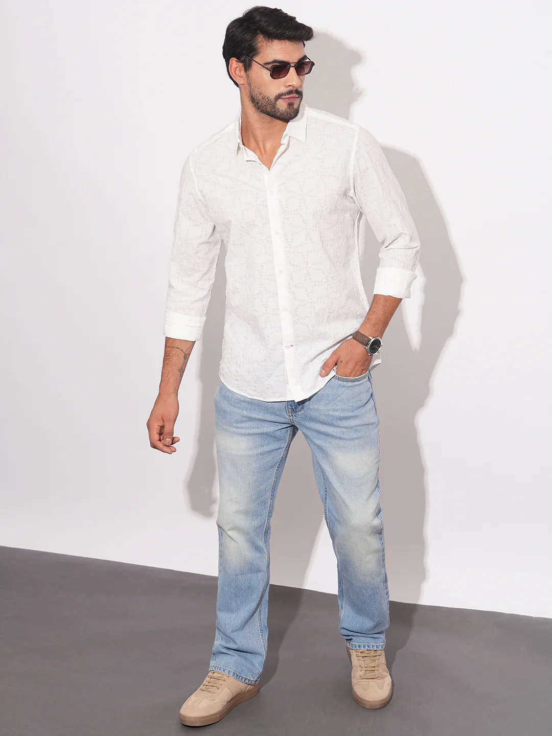 White Regular Fit Regular Collar Men's Shirt by Being Human Clothing - Image 5