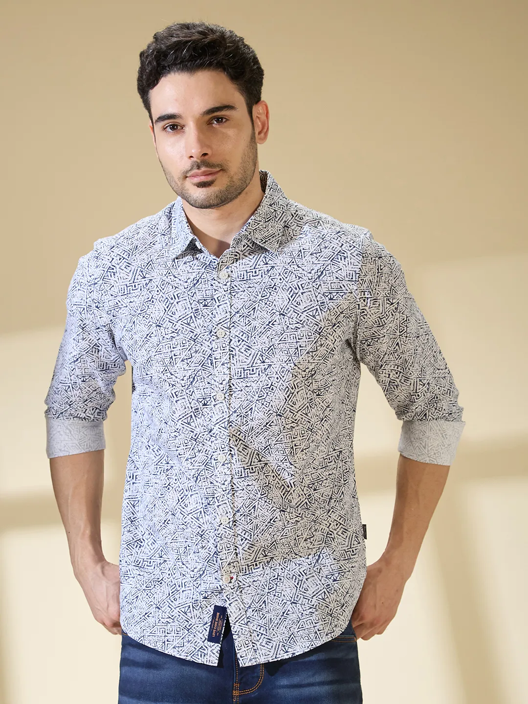White Slim Straight Fit Regular Collar Long Sleeves Men's Shirt by Being Human Clothing