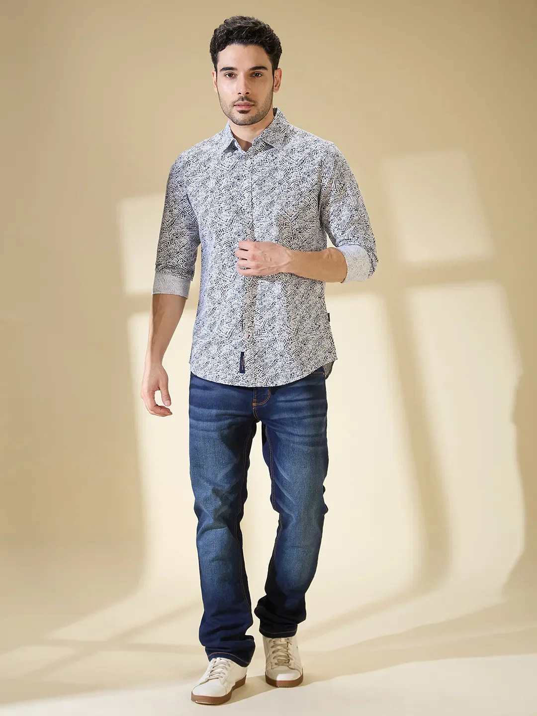 White Slim Straight Fit Regular Collar Long Sleeves Men's Shirt by Being Human Clothing - Image 2
