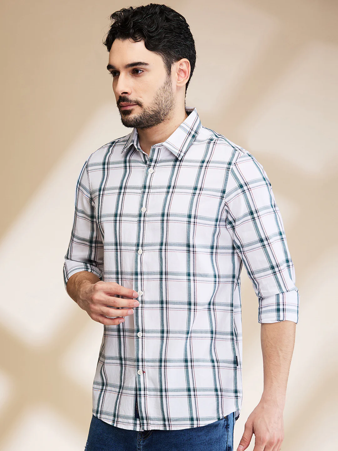 White Slim Straight Fit Regular Collar Long Sleeves Men's Shirt by Being Human Clothing - Image 4