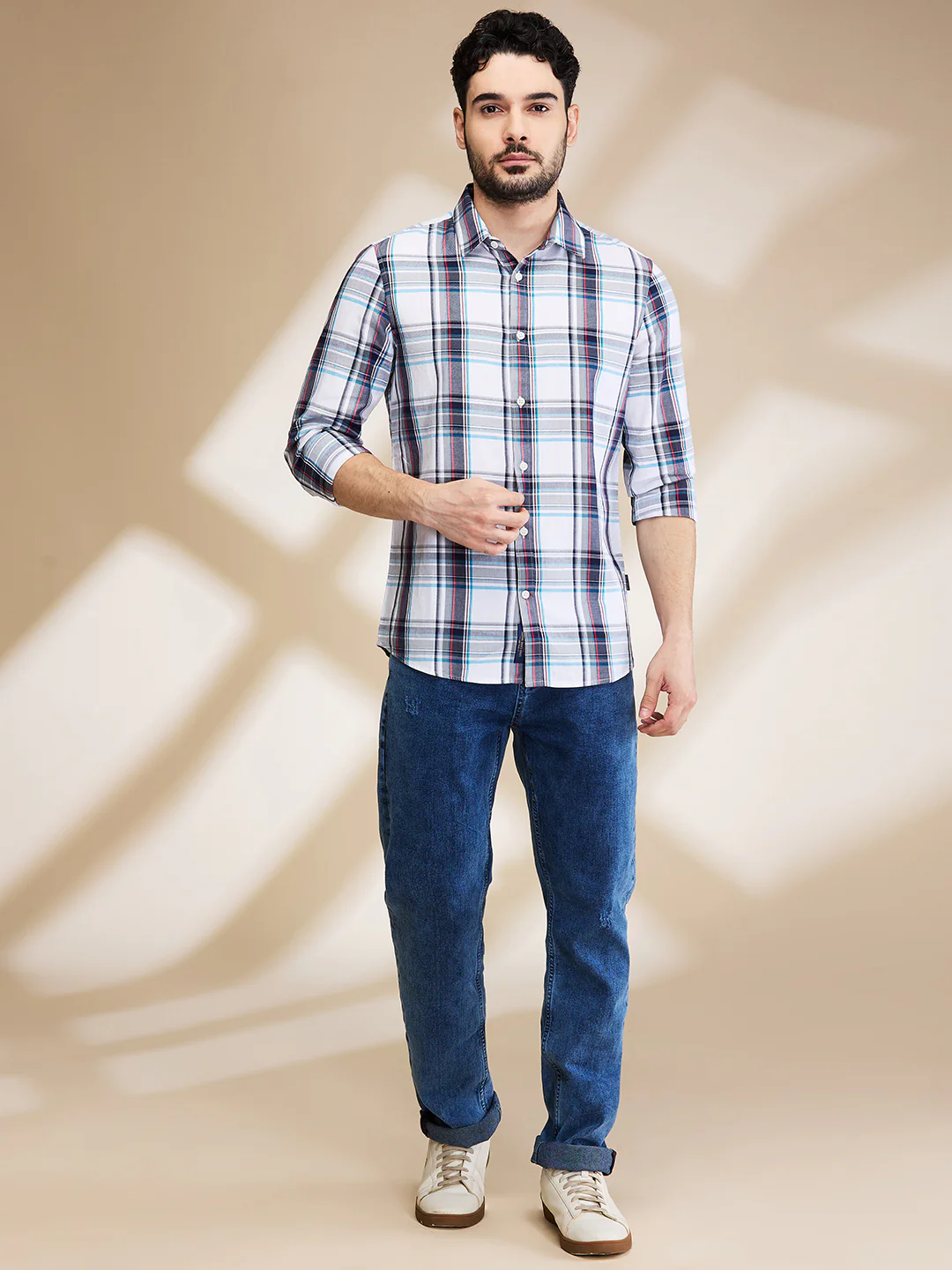 White Slim Straight Fit Regular Collar Long Sleeves Men's Shirt by Being Human Clothing - Image 2