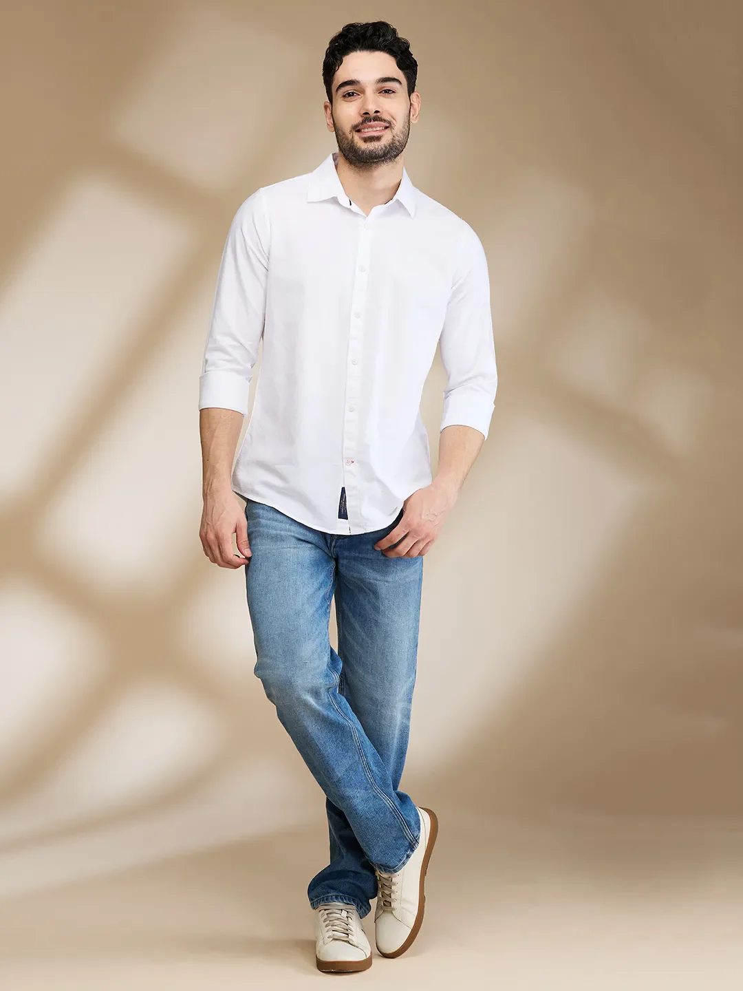 White Slim Straight Fit Regular Collar Long Sleeves Men's Shirt by Being Human Clothing - Image 2