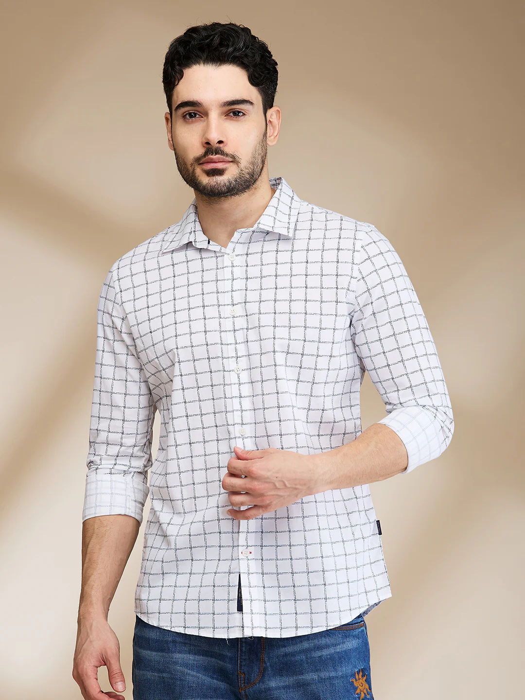 White Slim Straight Fit Regular Collar Long Sleeves Men's Shirt by Being Human Clothing