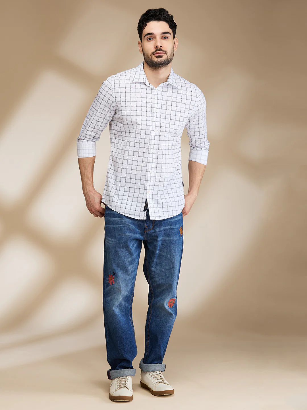 White Slim Straight Fit Regular Collar Long Sleeves Men's Shirt by Being Human Clothing - Image 2