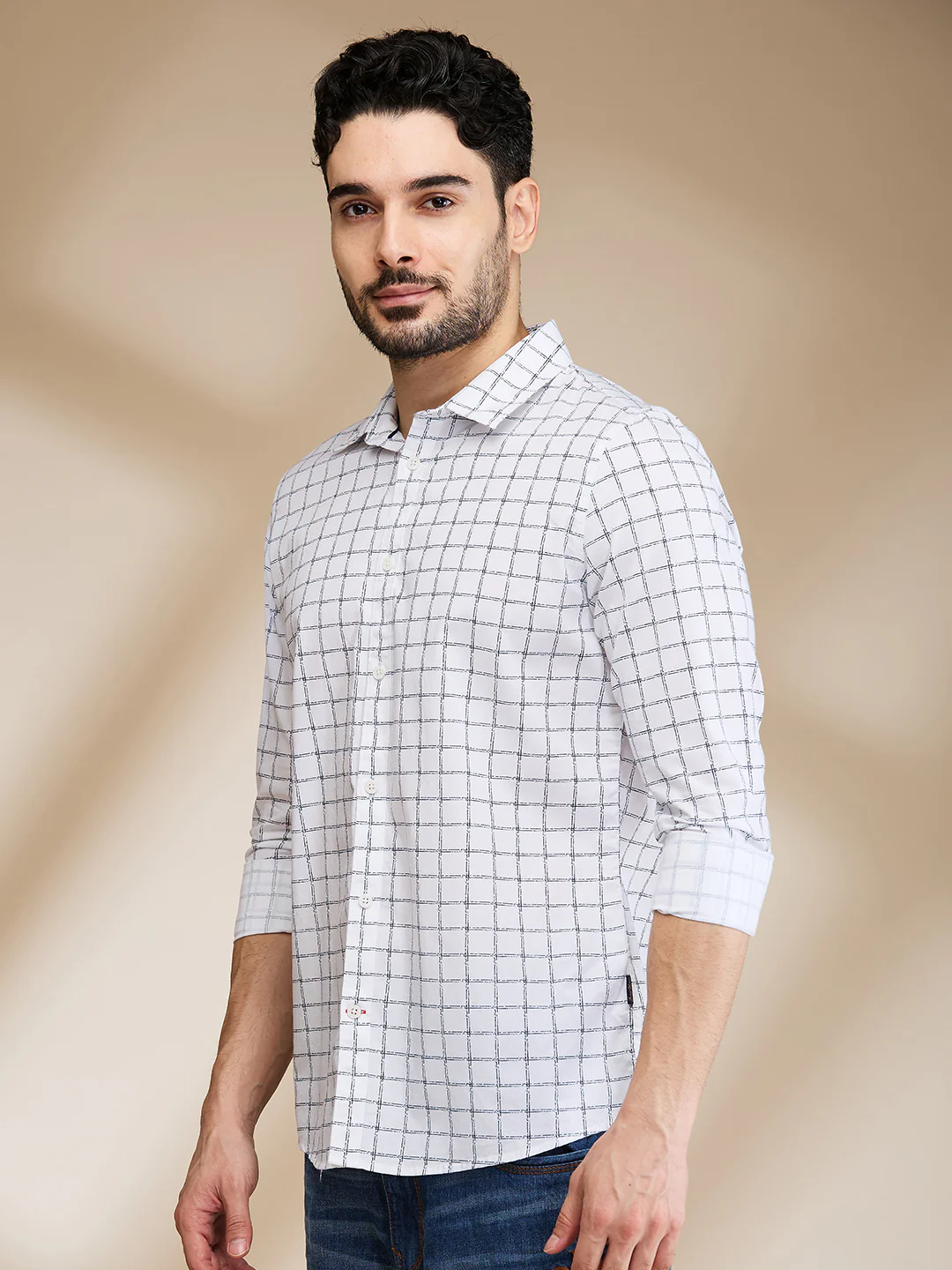 White Slim Straight Fit Regular Collar Long Sleeves Men's Shirt by Being Human Clothing - Image 4