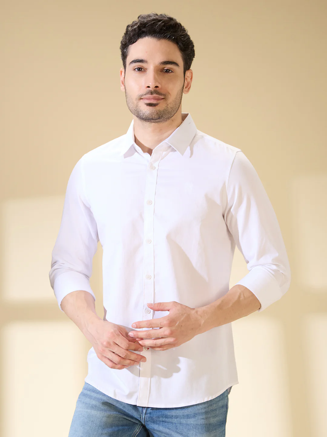 White Slim Fit Regular Collar Men's Shirt by Being Human Clothing