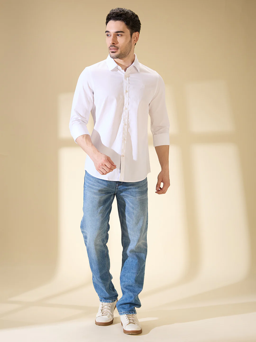 White Slim Fit Regular Collar Men's Shirt by Being Human Clothing - Image 2