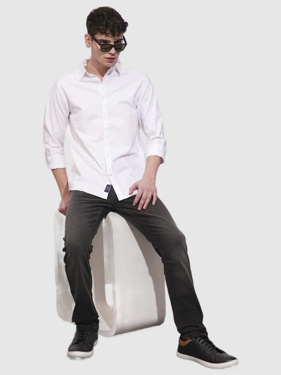 White Slim Straight Fit Regular Collar Long Sleeves Men's Shirt by Being Human Clothing - Image 5