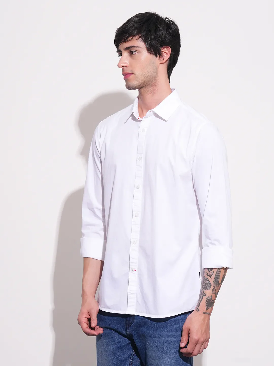 White Slim Straight Fit Regular Collar Long Sleeves Men's Shirt by Being Human Clothing - Image 2