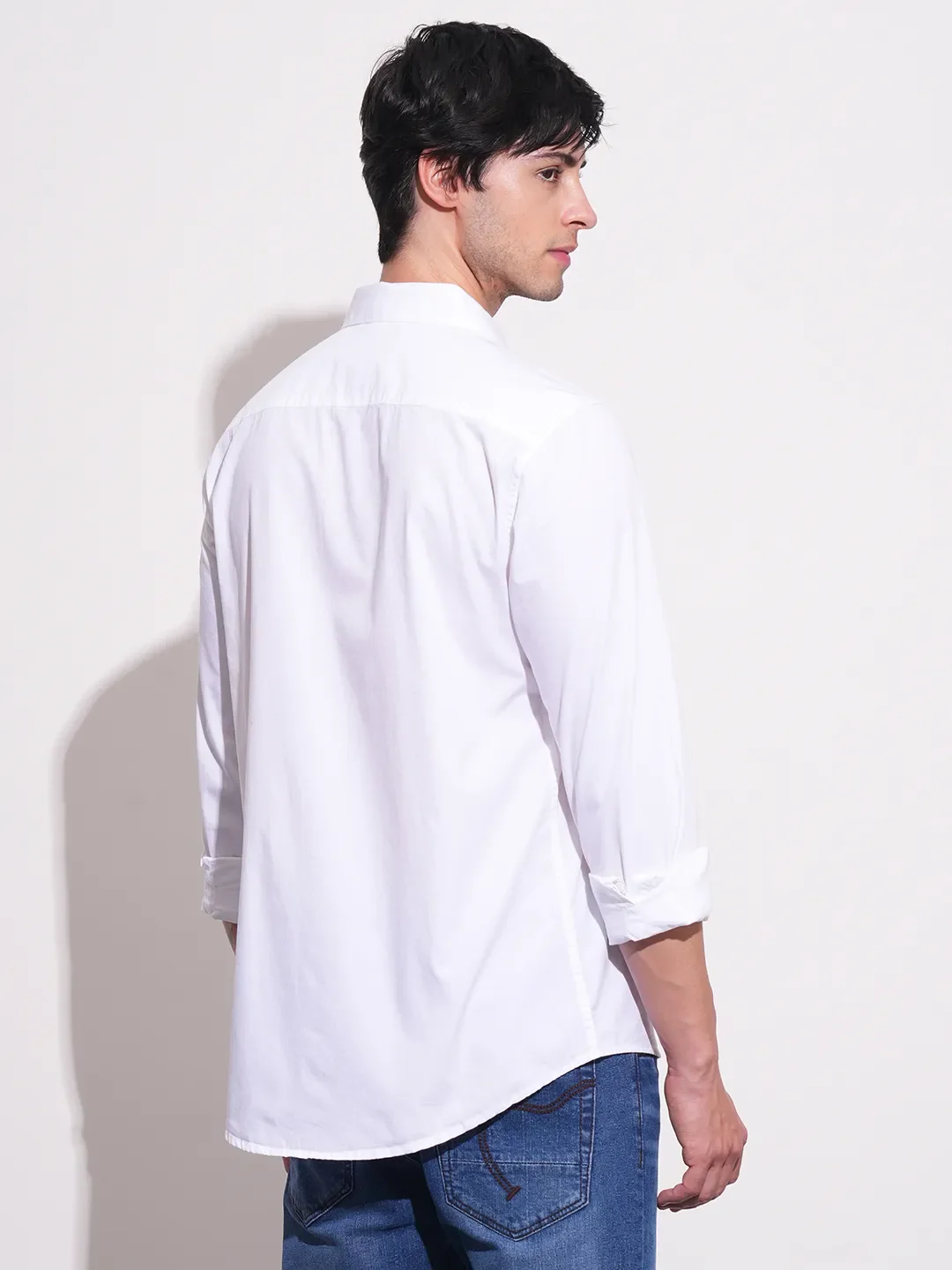 White Slim Straight Fit Regular Collar Long Sleeves Men's Shirt by Being Human Clothing - Image 3