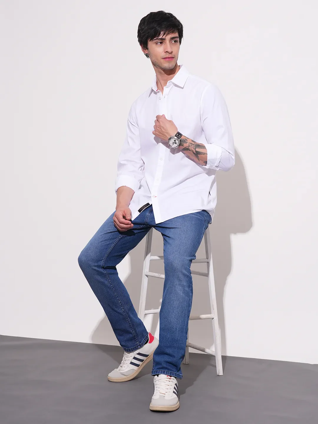 White Slim Straight Fit Regular Collar Long Sleeves Men's Shirt by Being Human Clothing - Image 4