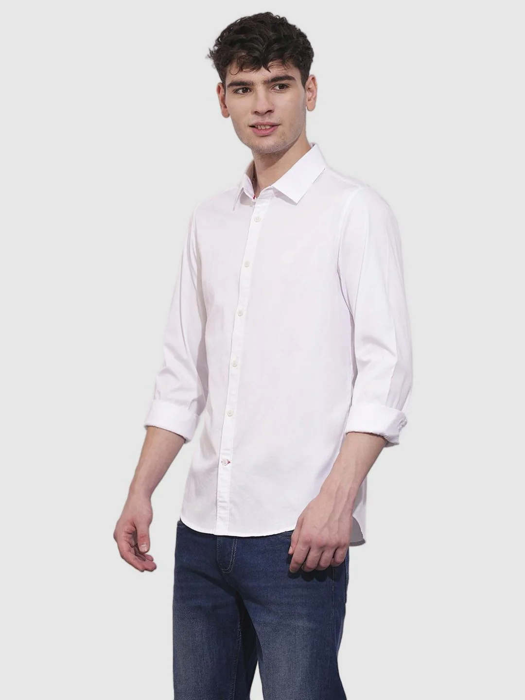 White Slim Fit Regular Collar Men's Shirt by Being Human Clothing - Image 2