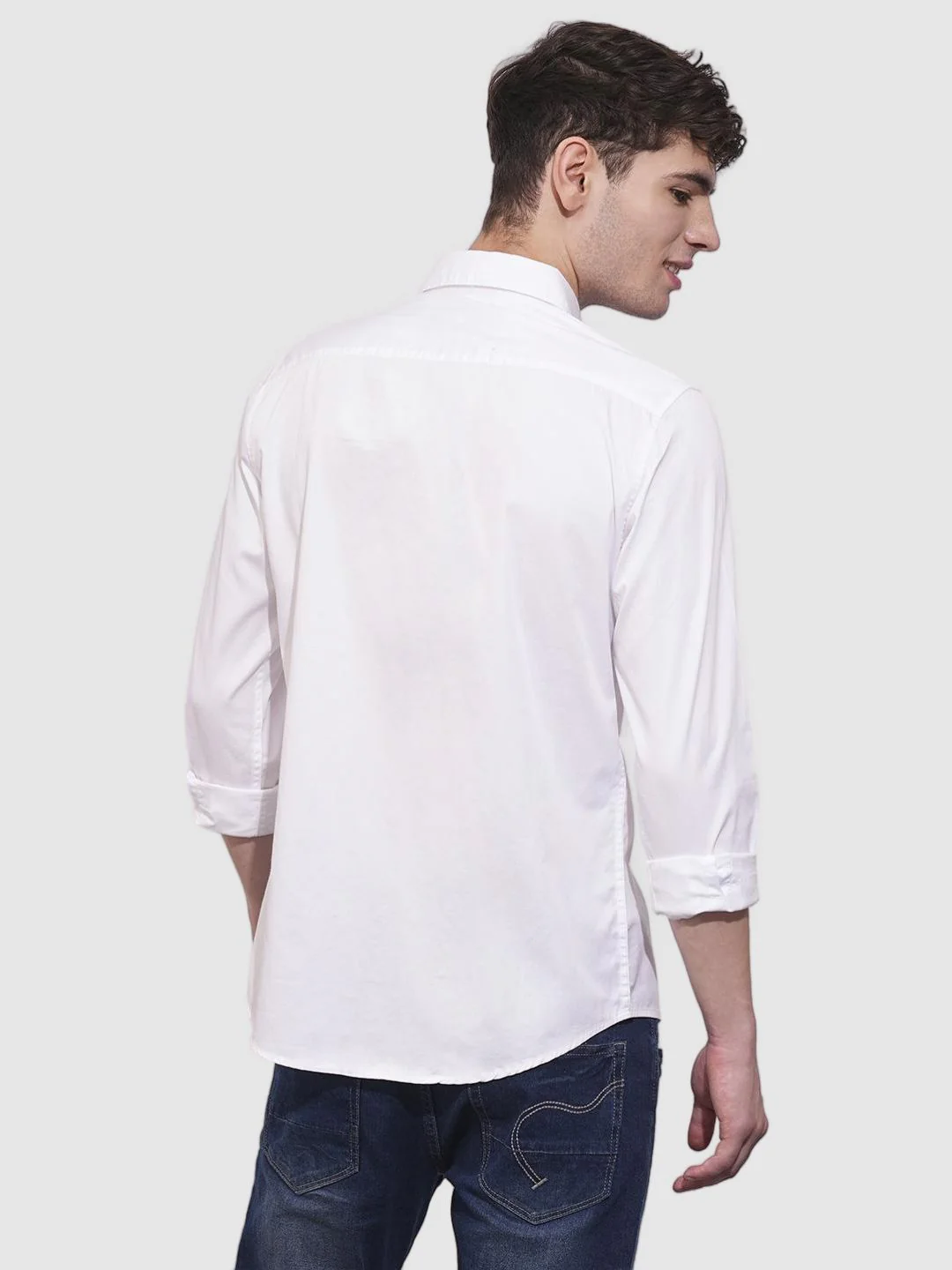 White Slim Fit Regular Collar Men's Shirt by Being Human Clothing - Image 3