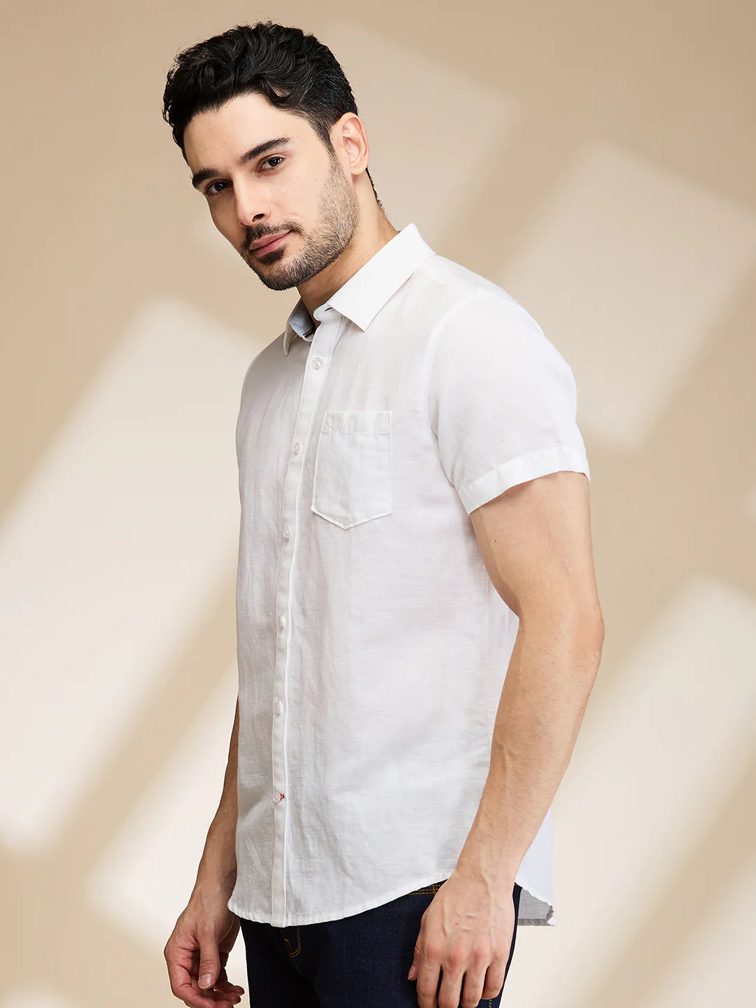 White Slim Straight Fit Regular Collar Short Sleeves Men's Shirt by Being Human Clothing - Image 4