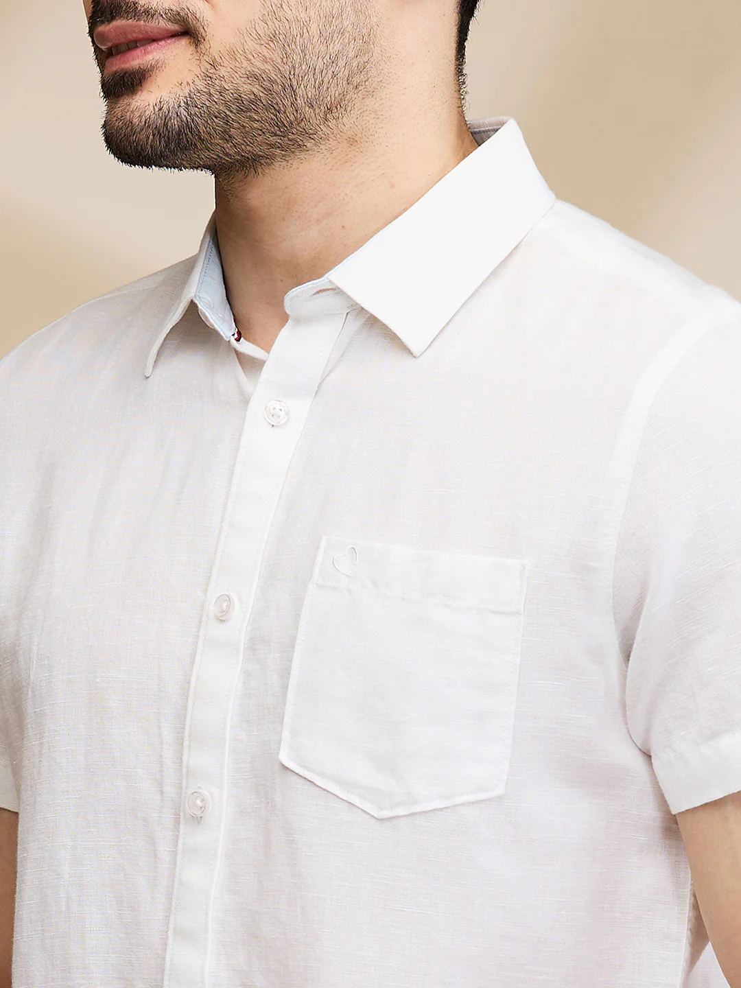 White Slim Straight Fit Regular Collar Short Sleeves Men's Shirt by Being Human Clothing - Image 5