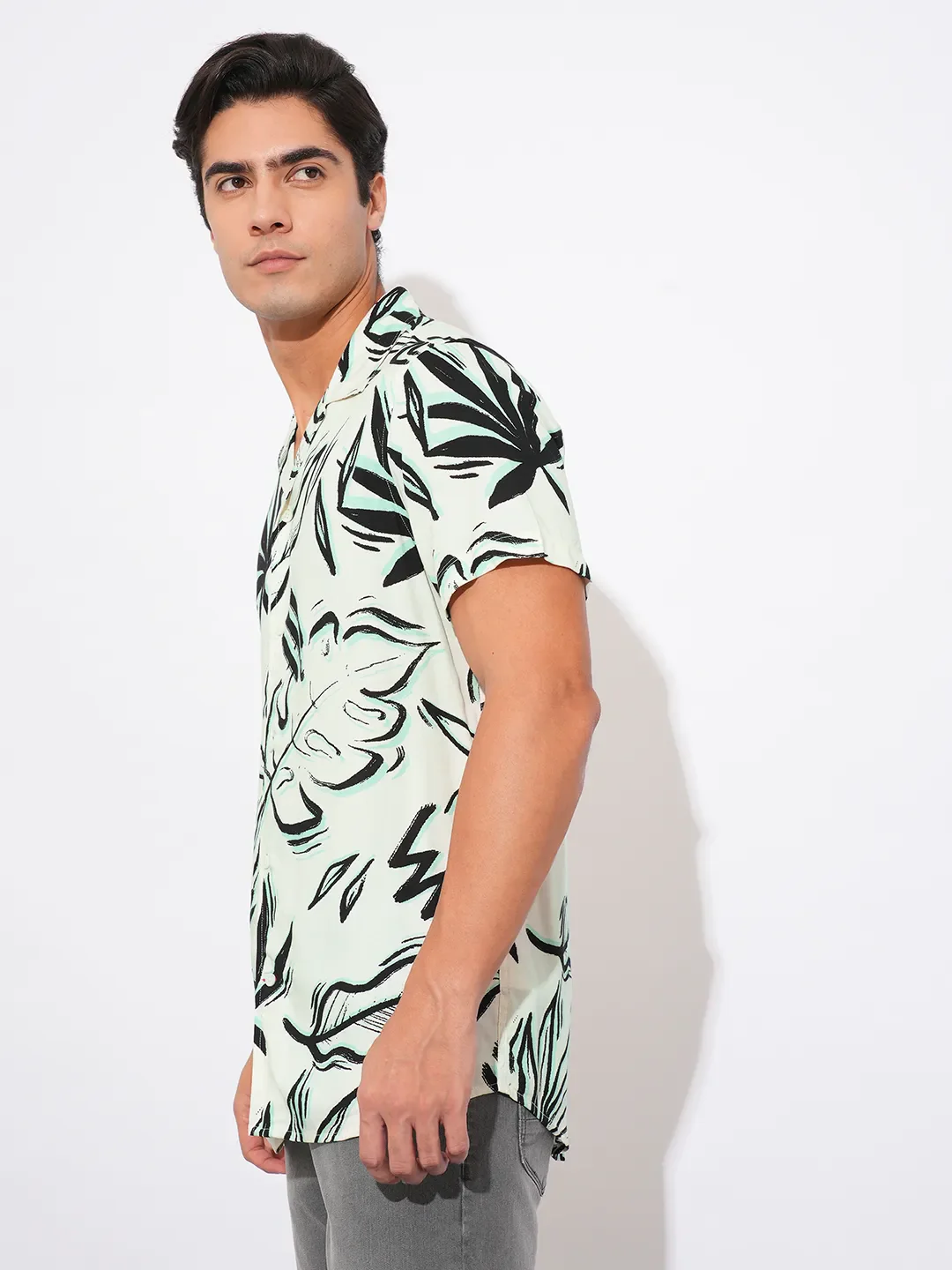 White Slim Fit Resort Collar Men's Shirt by Being Human Clothing - Image 2