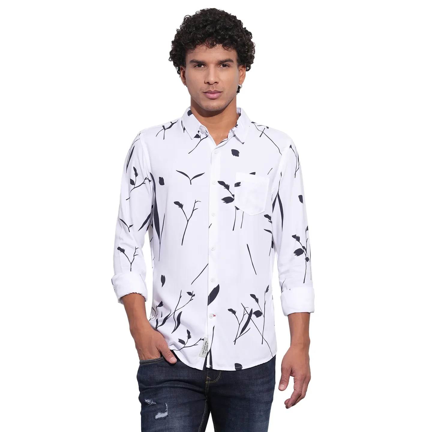 White Moderno Fit Regular Collar Long Sleeves Men's Shirt by Being Human Clothing