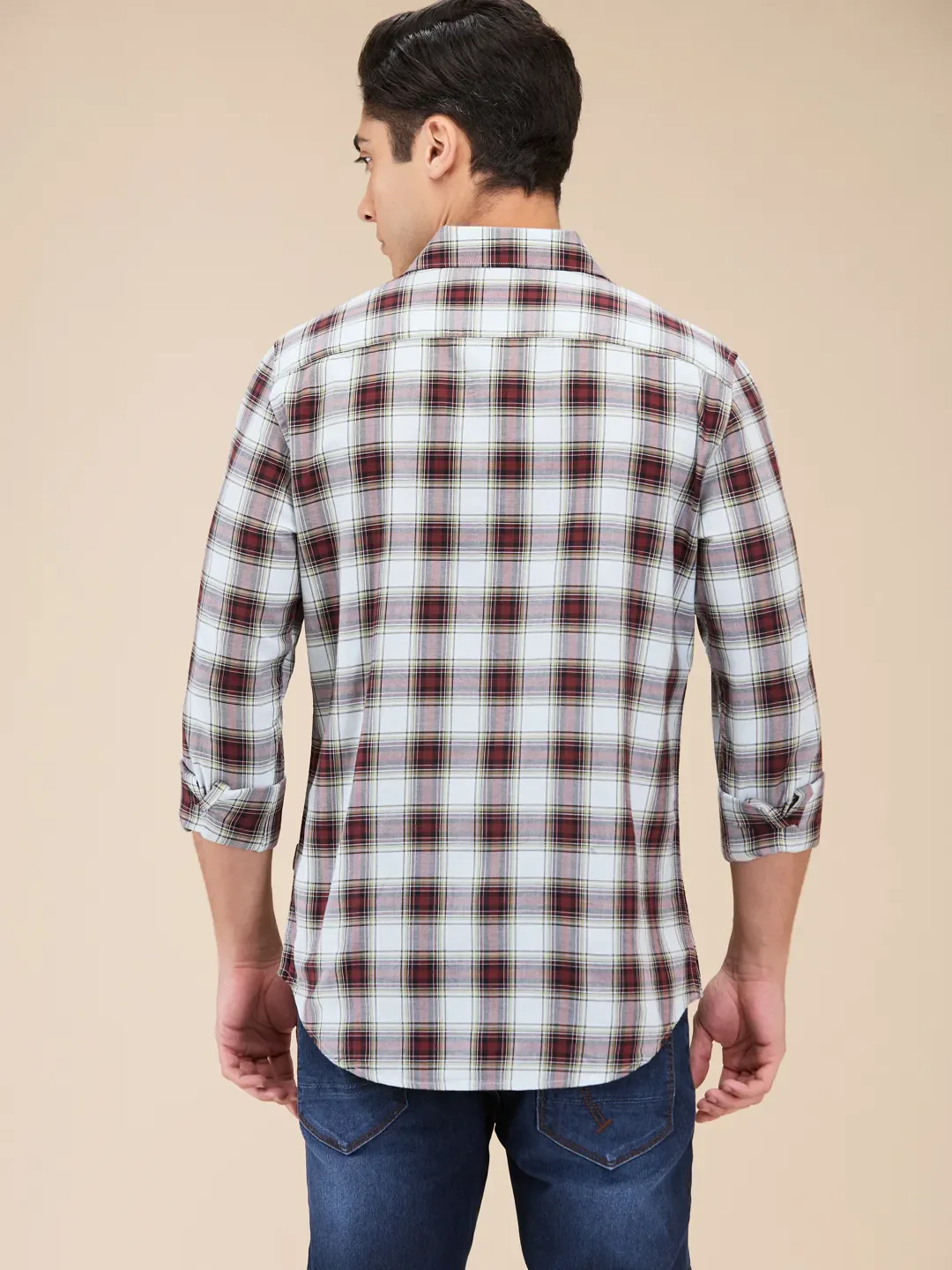 Red Slim Straight Fit Regular Collar Long Sleeves Men's Shirt by Being Human Clothing - Image 3