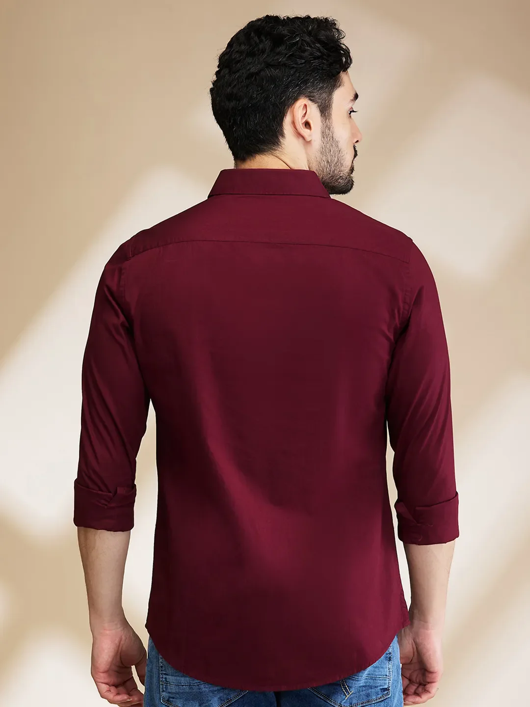 Red Slim Straight Fit Regular Collar Long Sleeves Men's Shirt by Being Human Clothing - Image 3