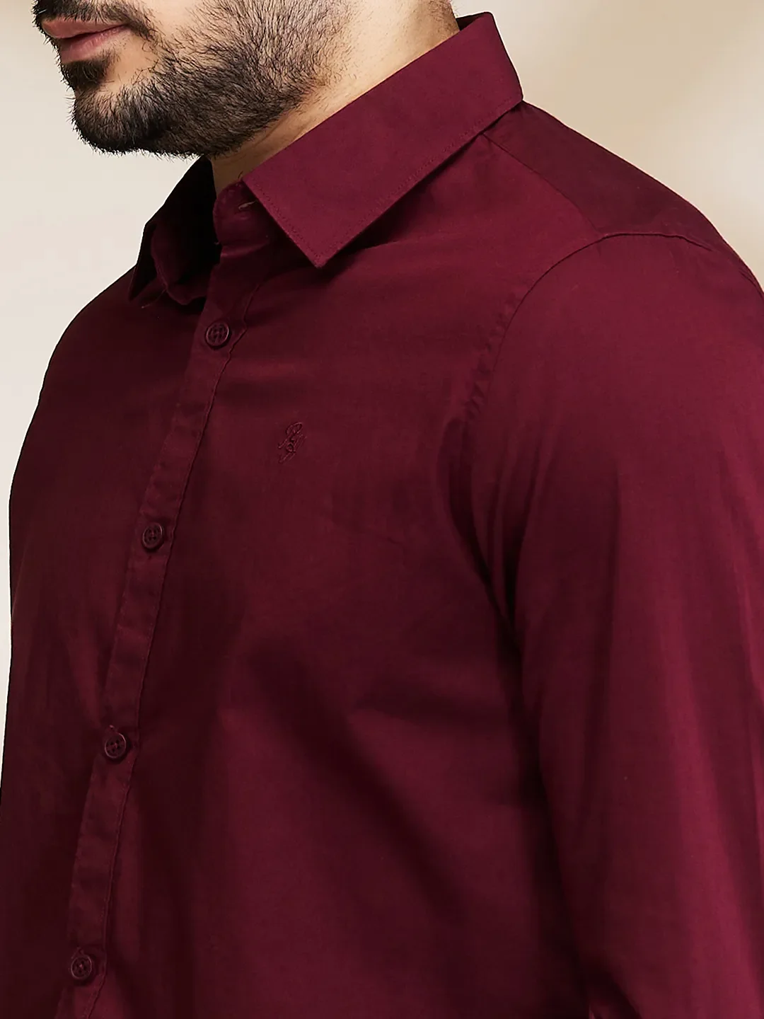 Red Slim Straight Fit Regular Collar Long Sleeves Men's Shirt by Being Human Clothing - Image 5
