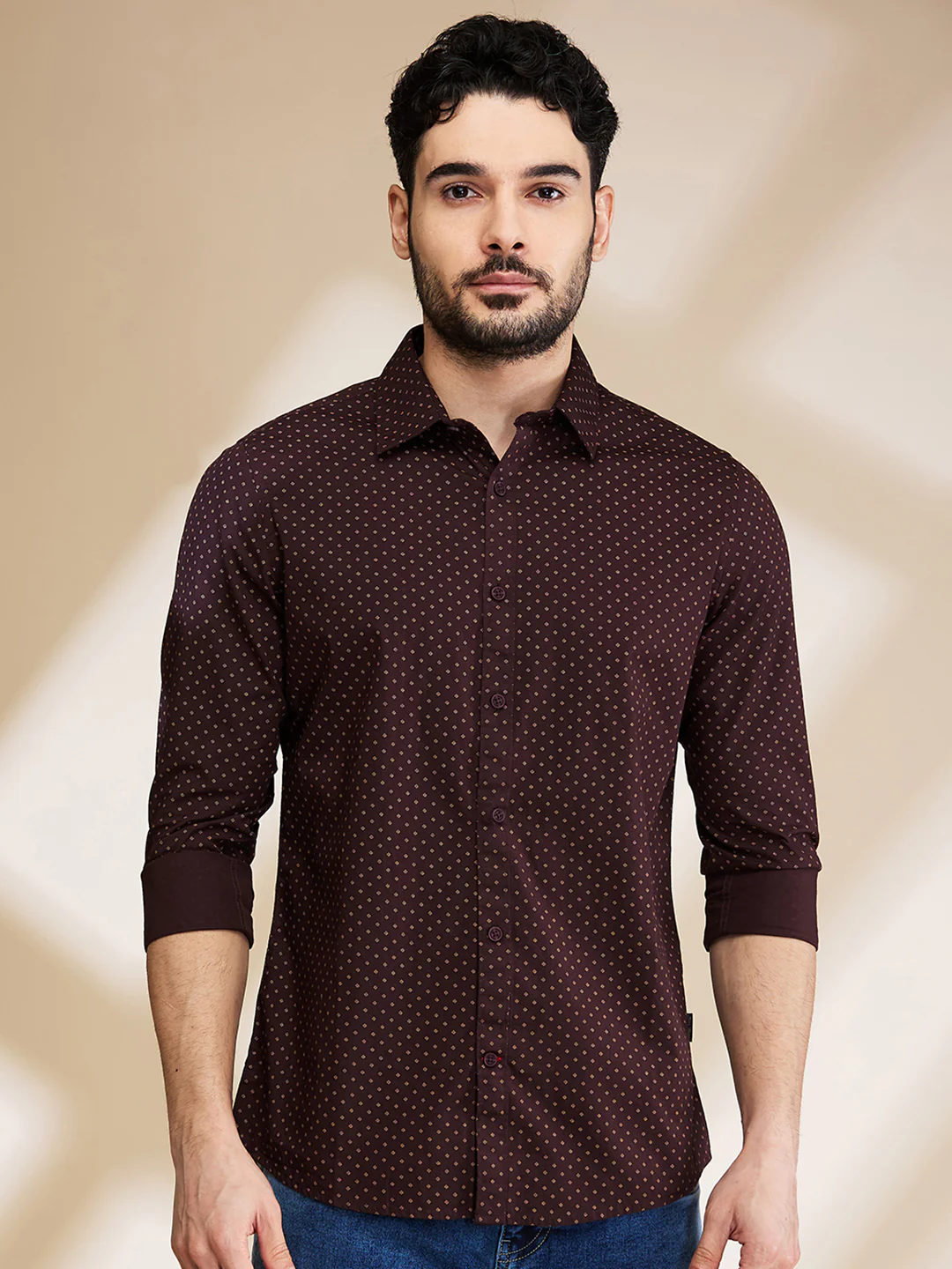 Red Slim Straight Fit Regular Collar Long Sleeves Men's Shirt by Being Human Clothing