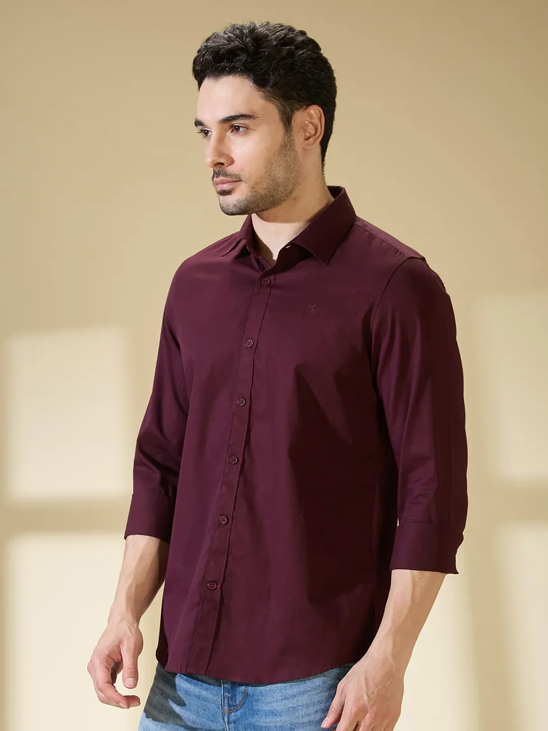 Wine Slim Fit Regular Collar Men's Shirt by Being Human Clothing - Image 4
