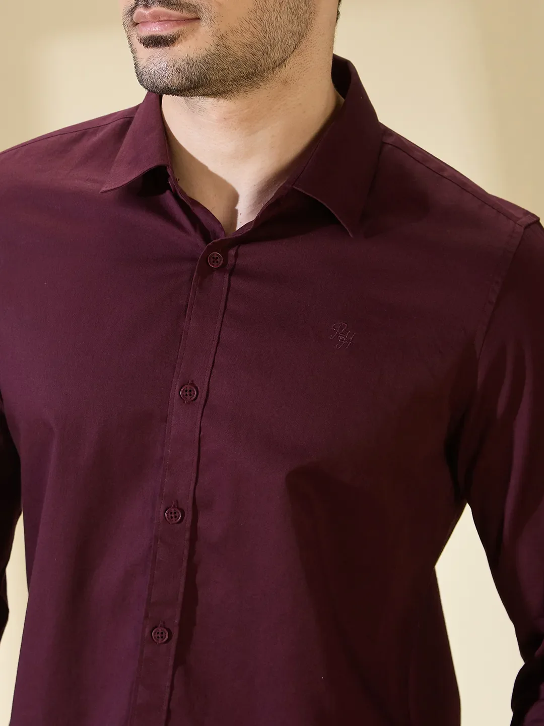 Wine Slim Fit Regular Collar Men's Shirt by Being Human Clothing - Image 5