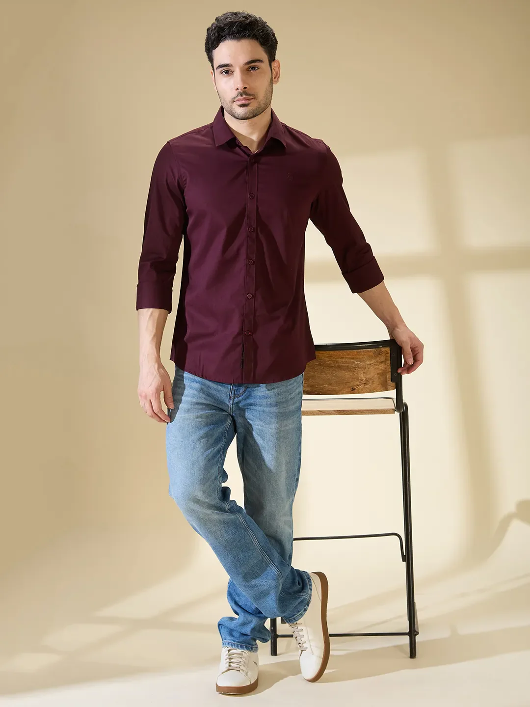 Wine Slim Fit Regular Collar Men's Shirt by Being Human Clothing - Image 6