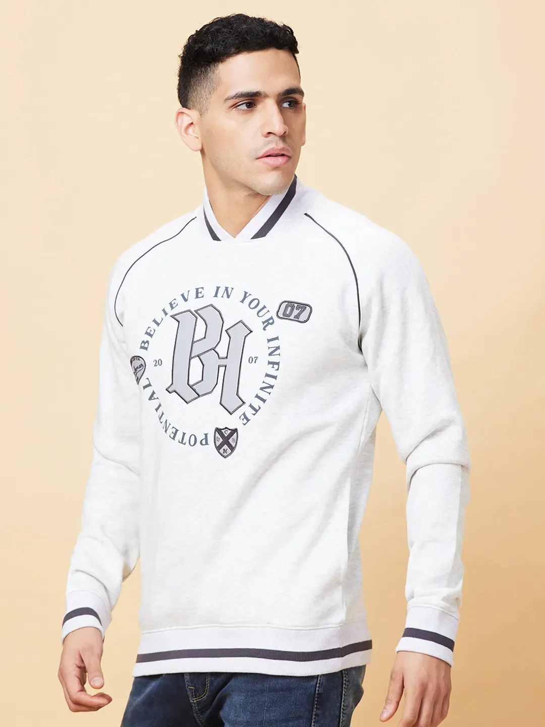 Grey Regular Fit High Neck Men's Sweatshirt by Being Human Clothing - Image 4