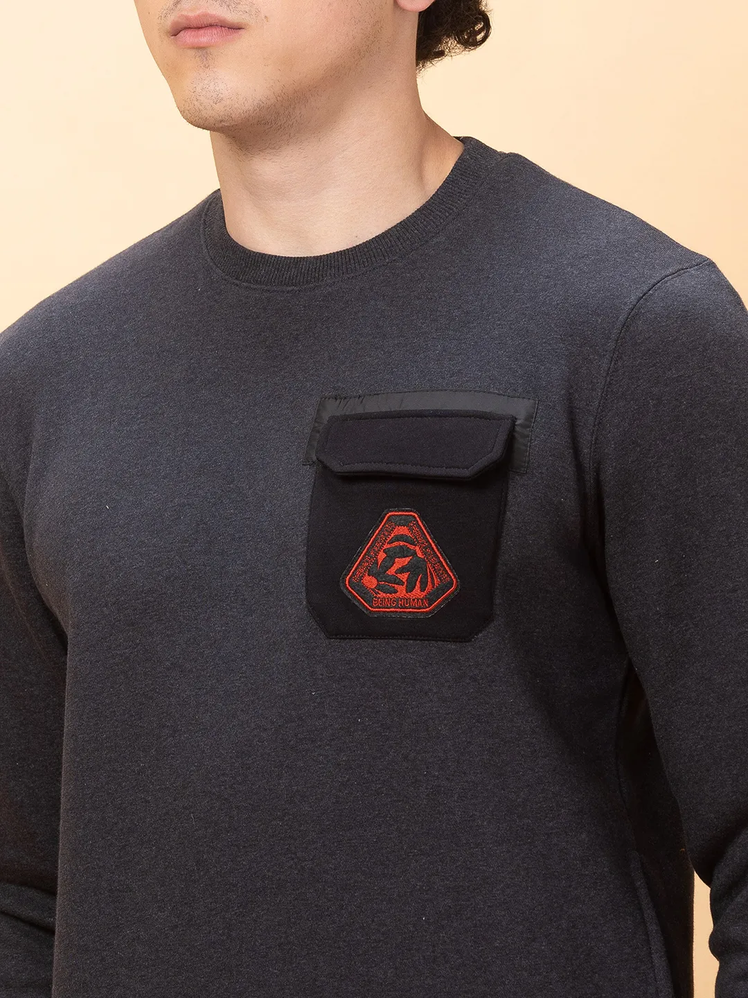 Grey Regular Fit Round Neck Men's Sweatshirt by Being Human Clothing - Image 5