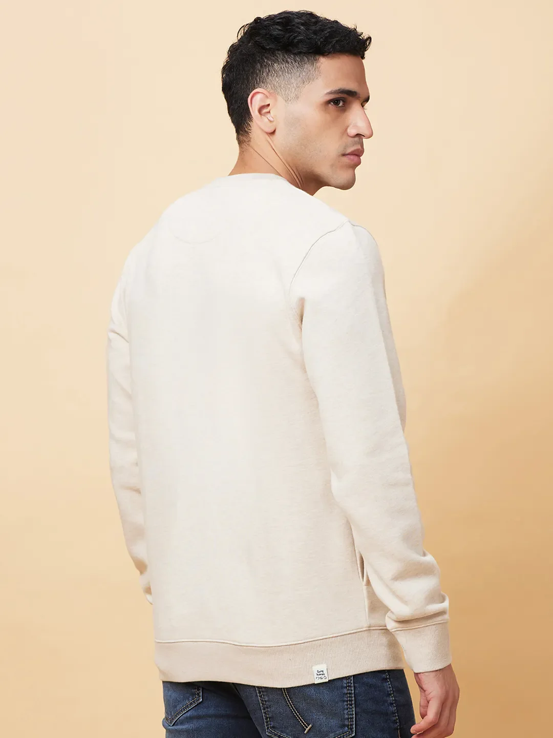 Beige Regular Fit Round Neck Men's Sweatshirt by Being Human Clothing - Image 3