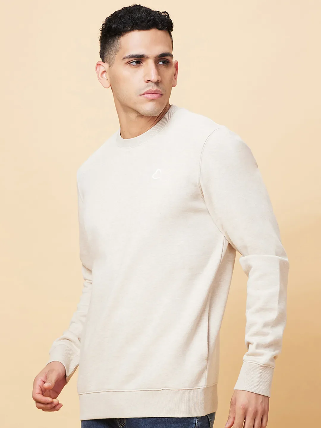 Beige Regular Fit Round Neck Men's Sweatshirt by Being Human Clothing - Image 4