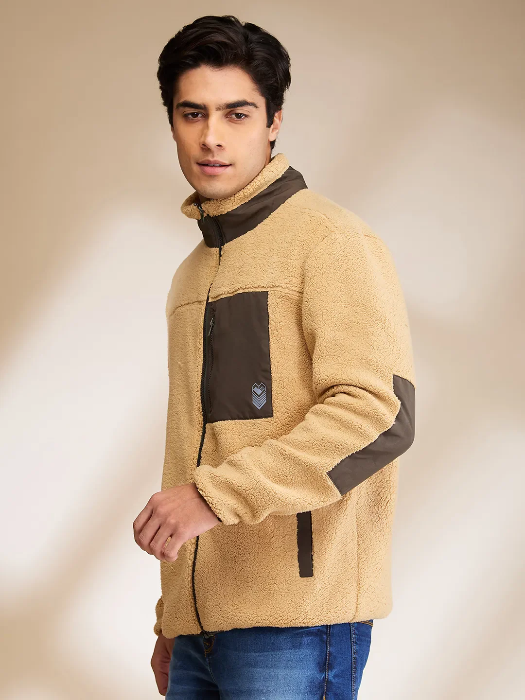 Beige Regular Fit High Neck Men's Sweatshirt by Being Human Clothing - Image 4